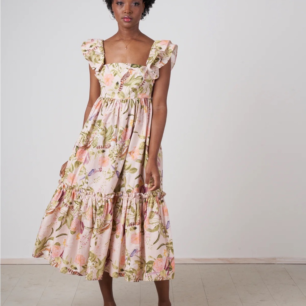 Cara Cara Darby Midi Dress Tropical Bird Blush Size L